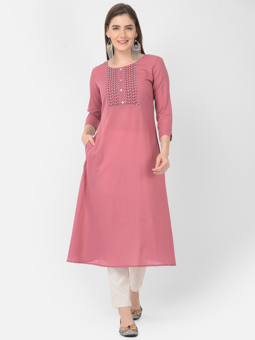 

Span Women Pink Yoke Design Thread Work Kurta