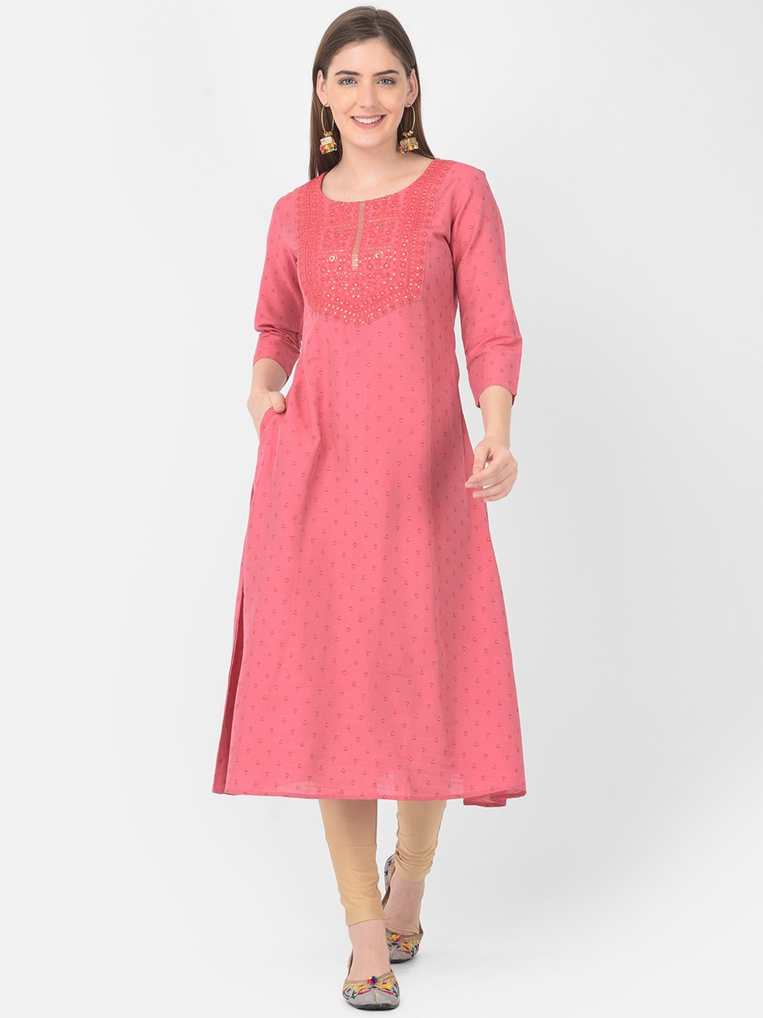 

Span Floral Thread Work Floral Kurta, Pink