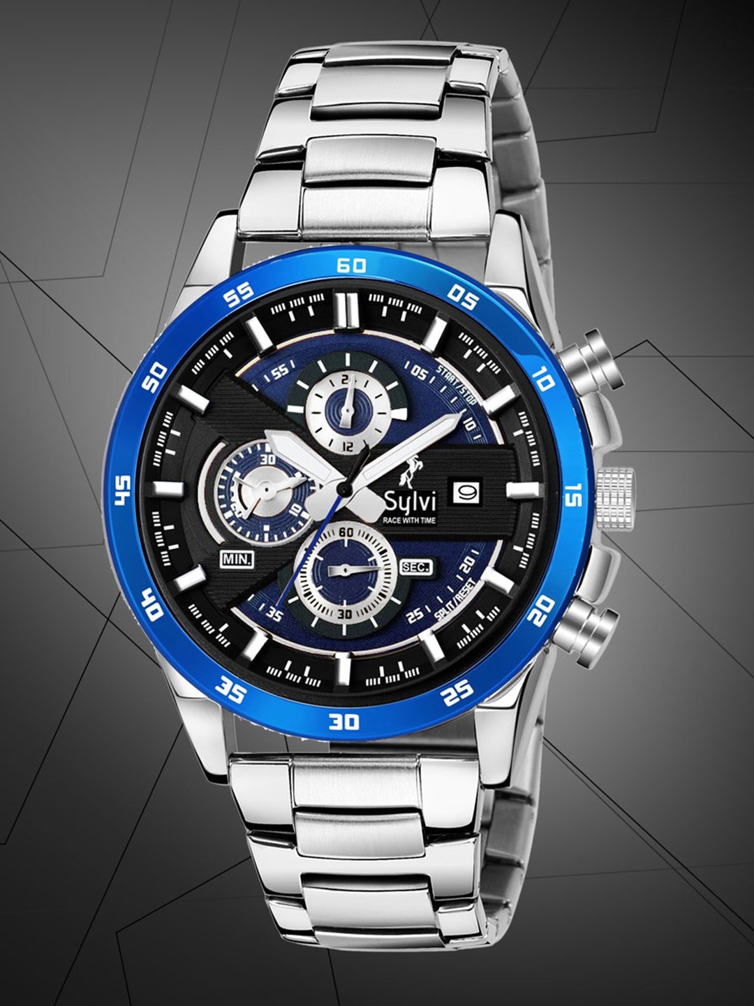 

Sylvi Men Stainless Steel Bracelet Style Straps Analogue Chronograph Watch, Silver