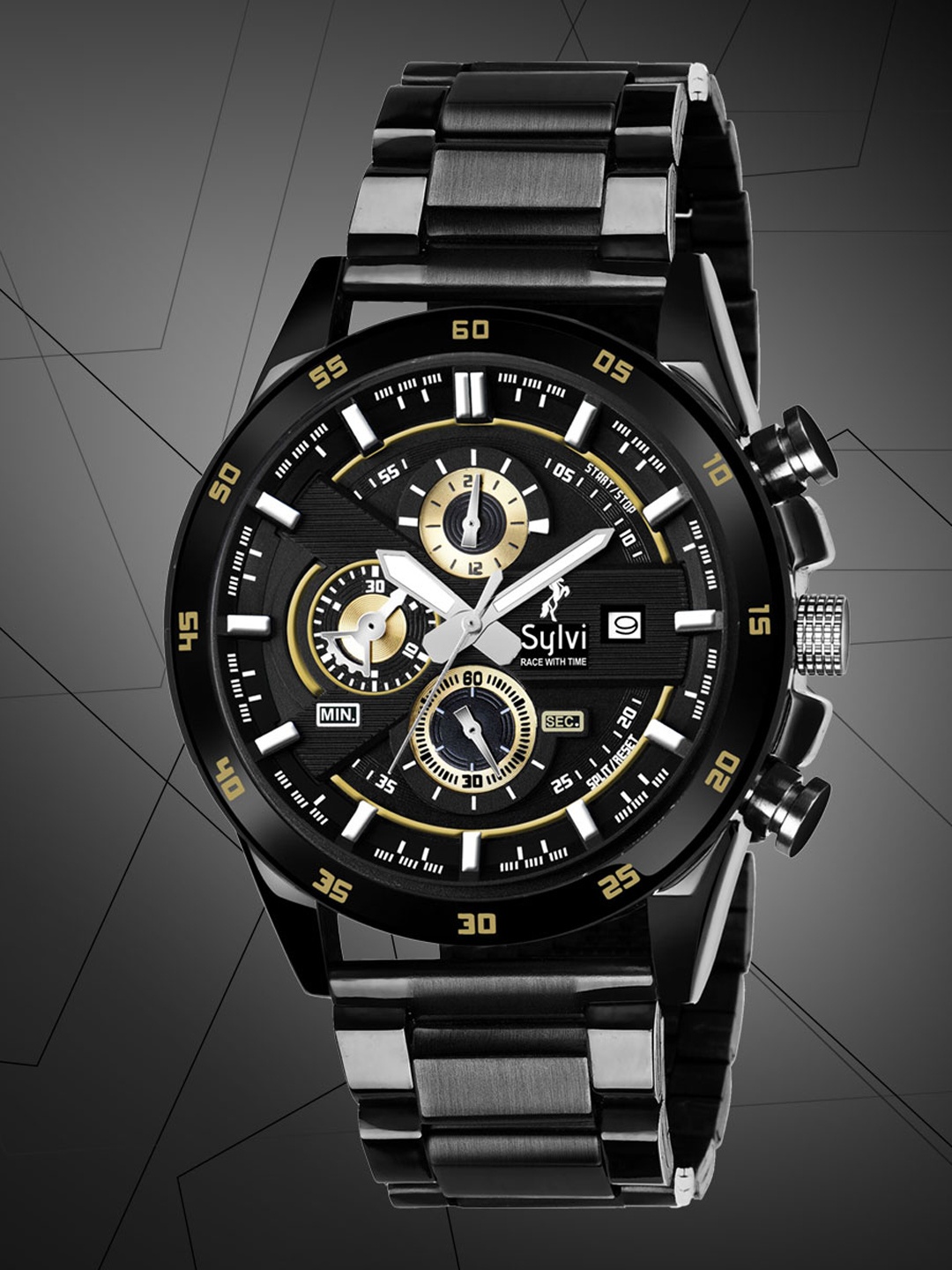 

Sylvi Men Stainless Steel Bracelet Style Straps Analogue Chronograph Watch, Black