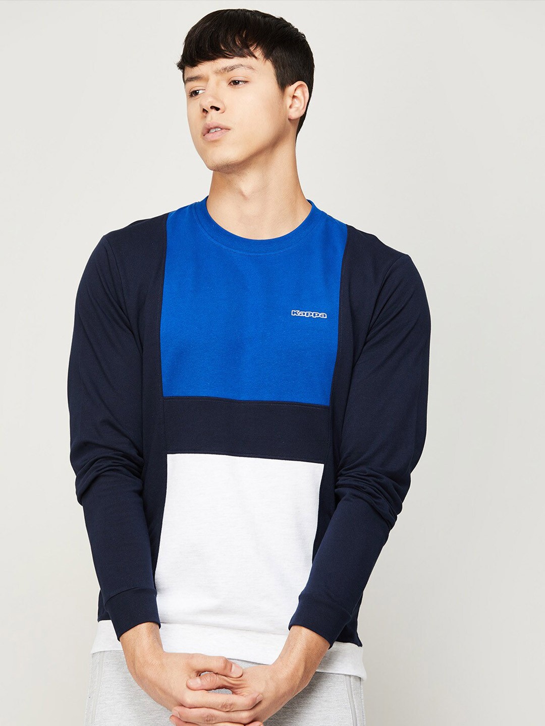 

Kappa Men Colourblocked Cotton Sweatshirt, Navy blue