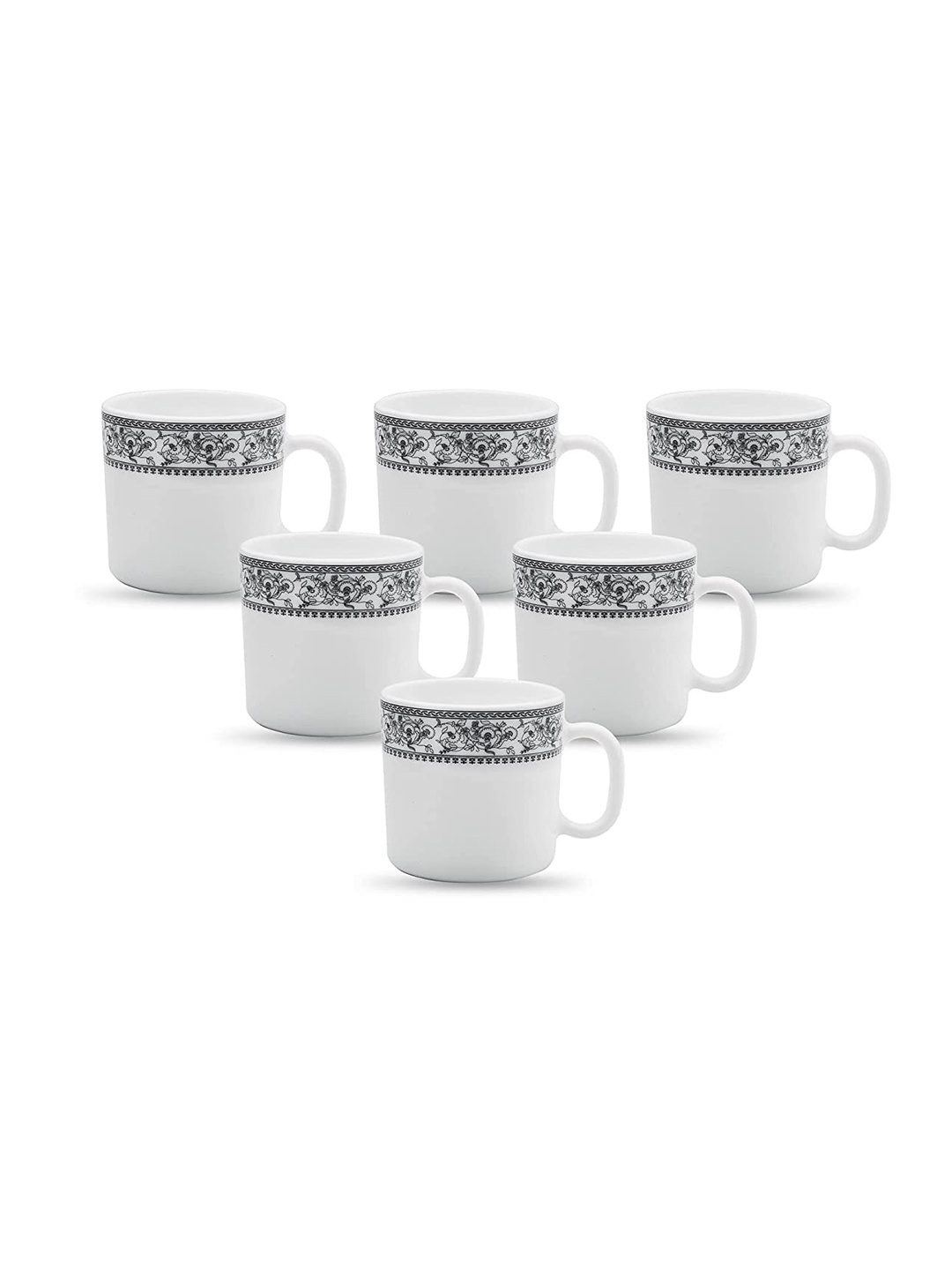 

SkyKey Set of 6 Printed Opalware Glossy Coffee Mugs 180 ml, Grey