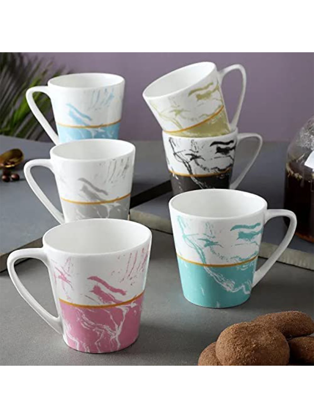 

SkyKey White & Blue Set of 6 Printed Bone China Glossy Cups 160ml