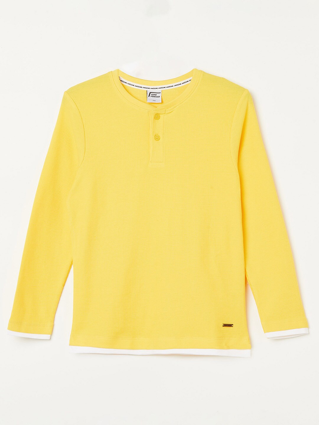 

Fame Forever by Lifestyle Boys Henley Neck Pure Cotton T-shirt, Yellow