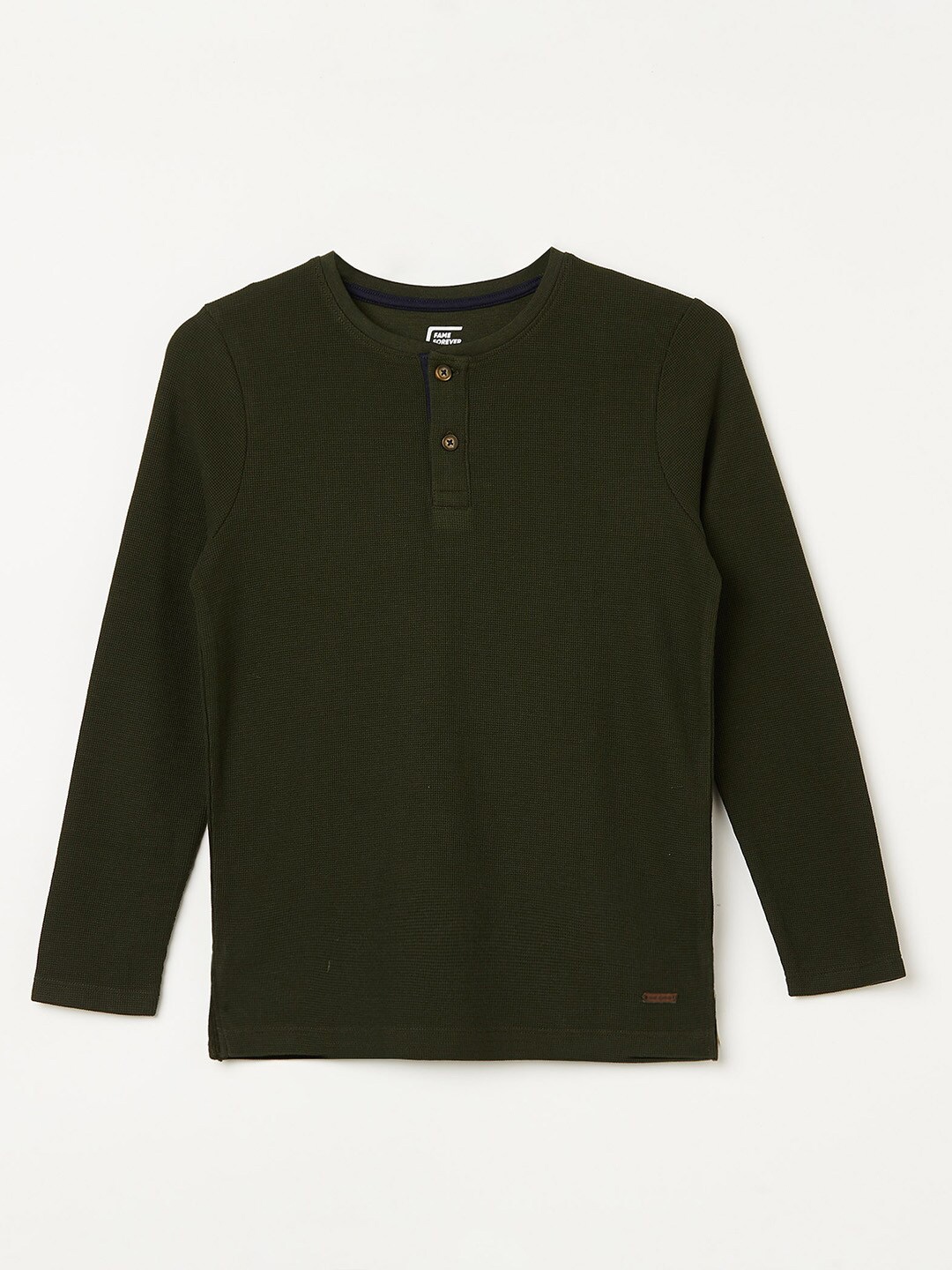 

Fame Forever by Lifestyle Boys Henley Neck Pure Cotton T-shirt, Olive
