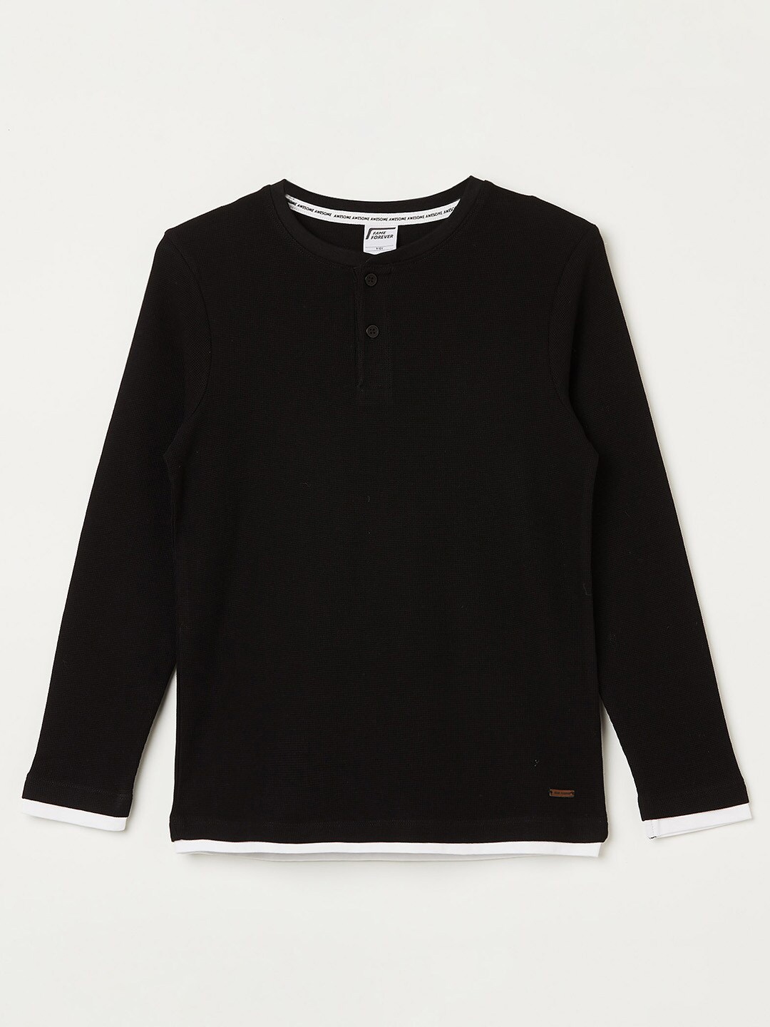 

Fame Forever by Lifestyle Boys Henley Neck Pure Cotton T-shirt, Black