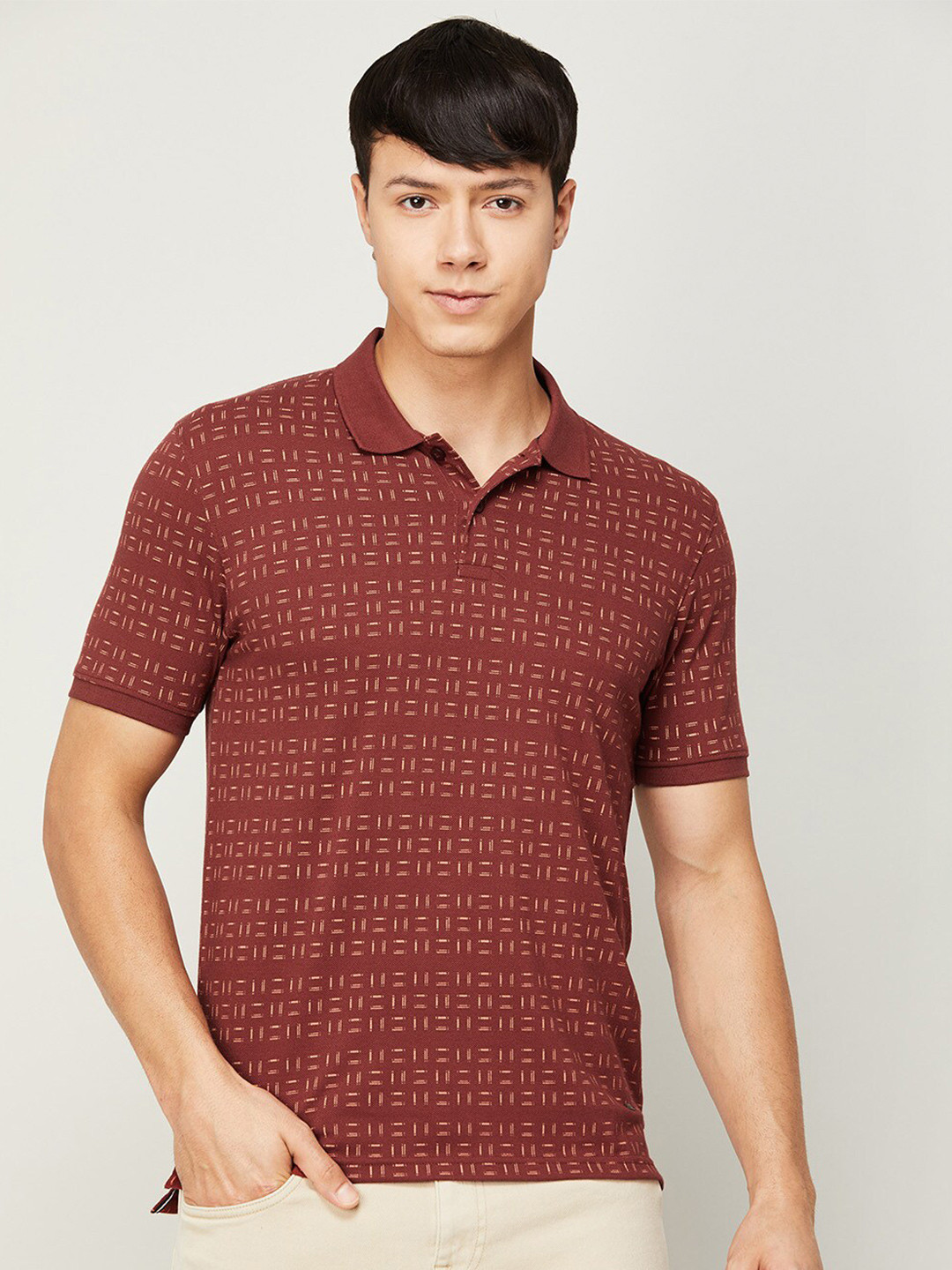 

CODE by Lifestyle Men Printed Polo Collar T-shirt, Brown