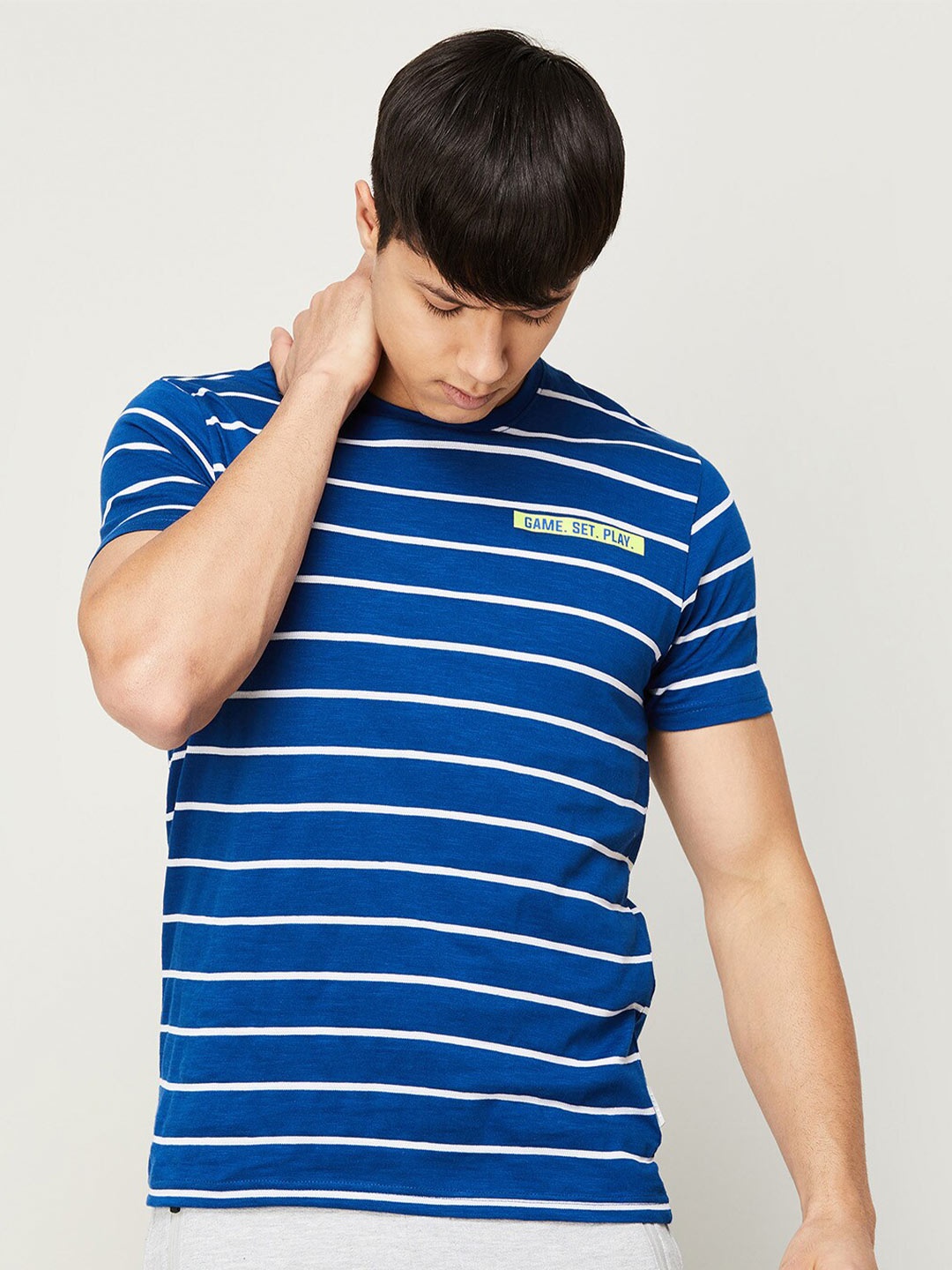 

Kappa Men Striped Round Neck Cotton T-shirt, Blue
