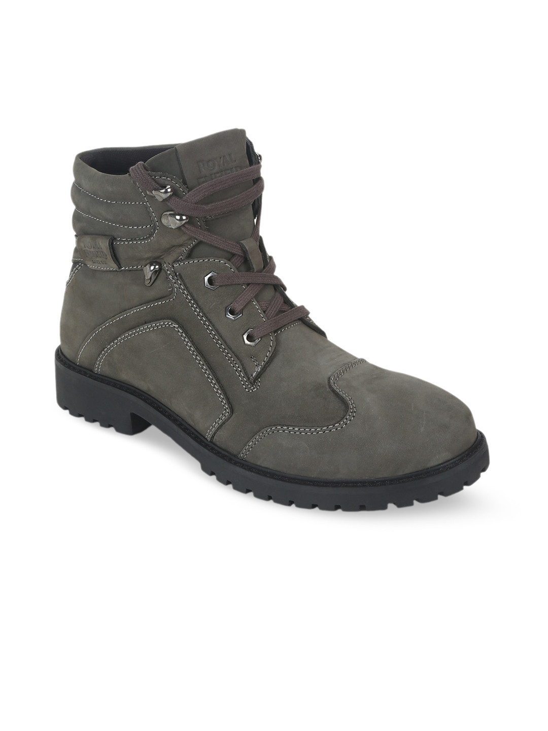 

Royal Enfield Men Leather High-Top Boots, Grey