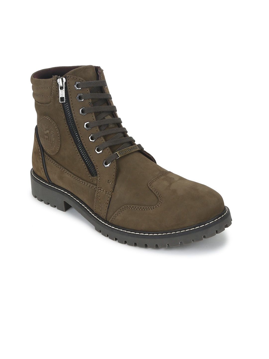 

Royal Enfield Men Leather High-Top Boots, Olive