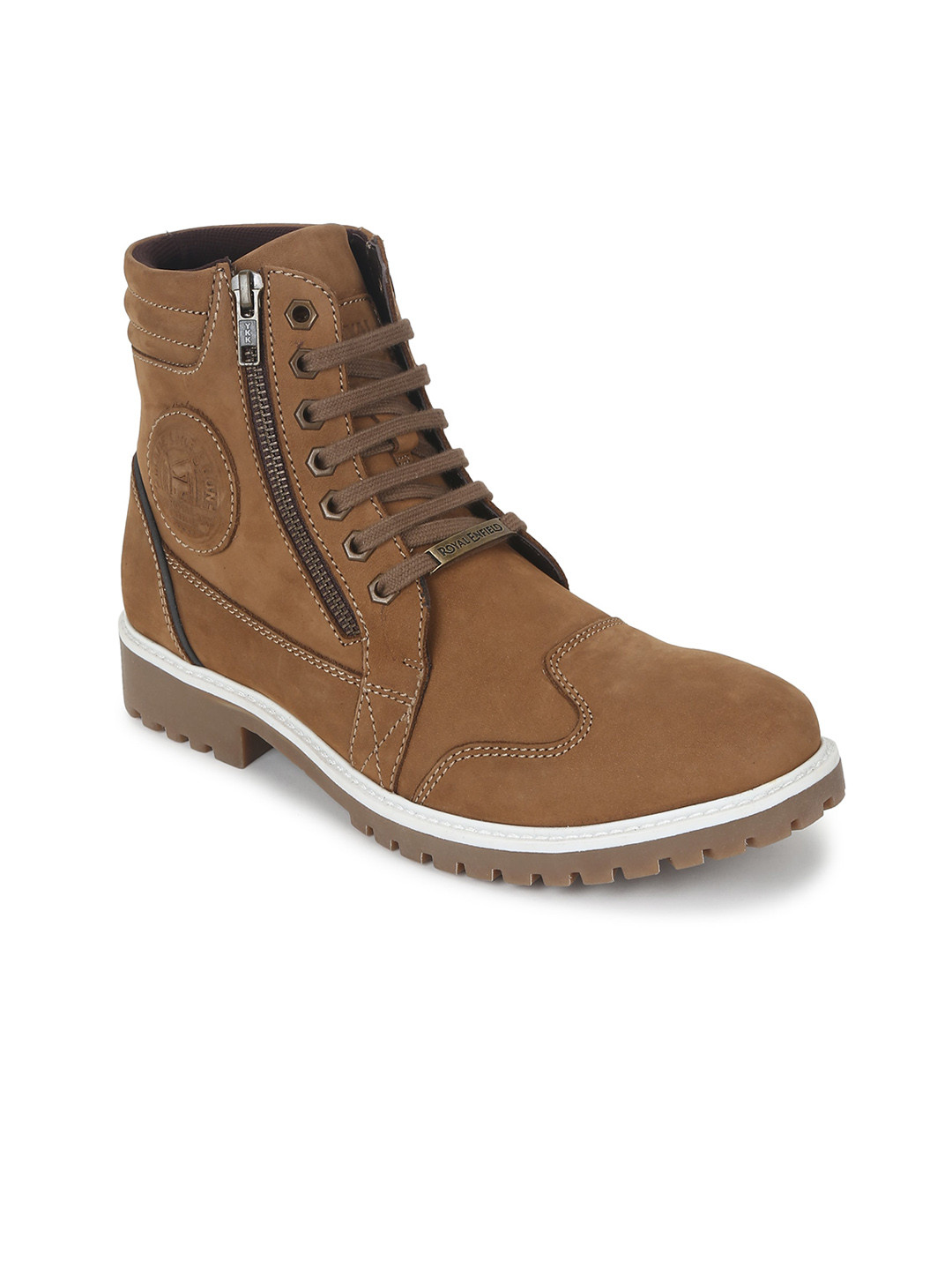 

Royal Enfield Men Leather High-Top Boots, Camel brown