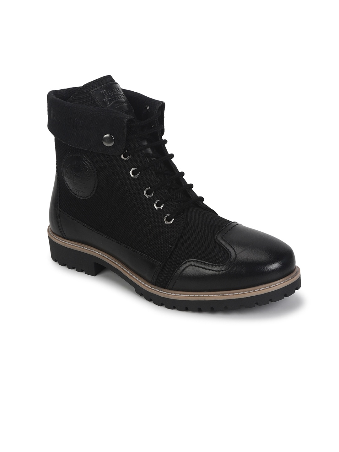 

Royal Enfield Men Leather Biker Boots, Black