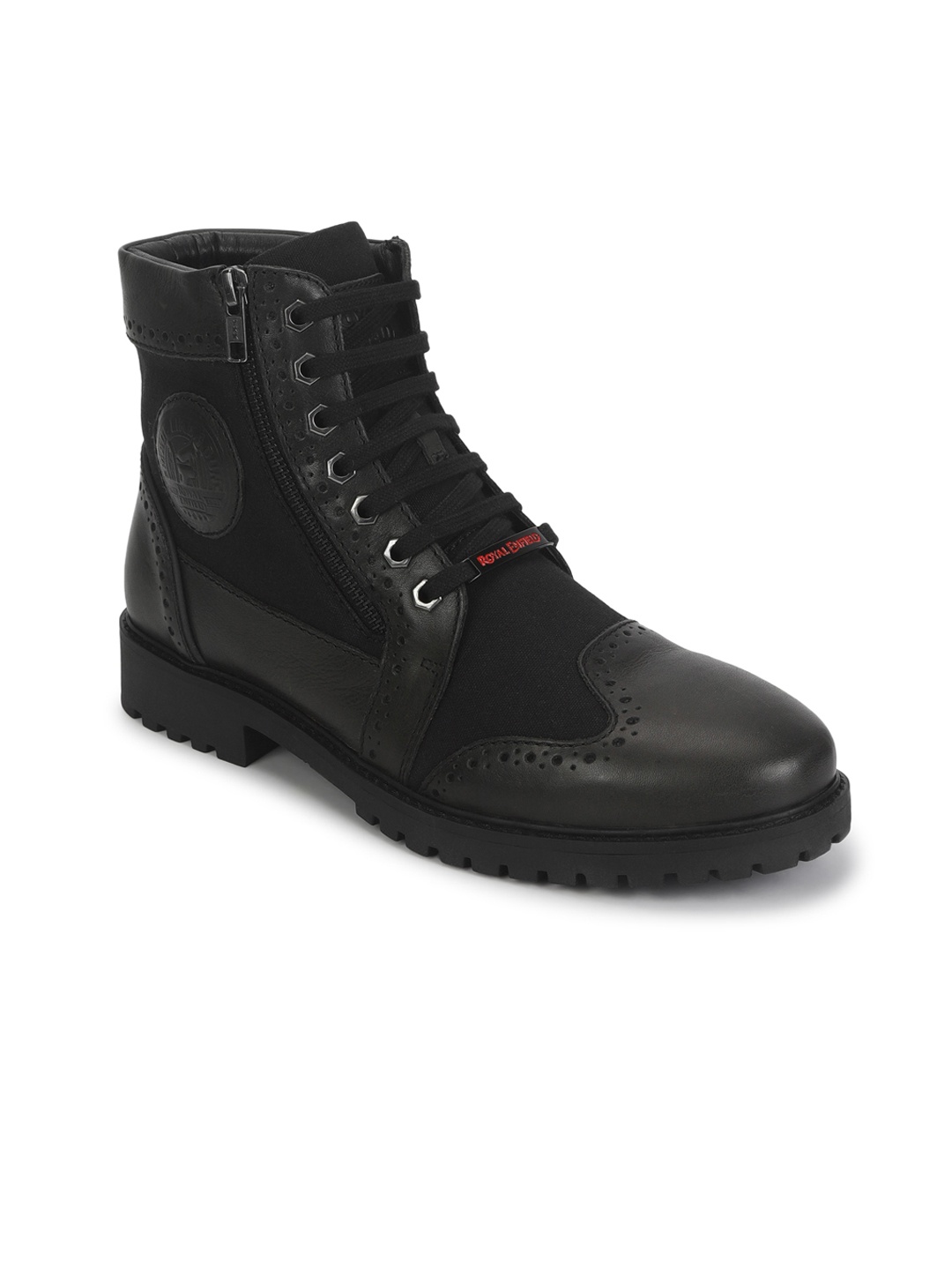 

Royal Enfield Men Leather Biker Boots, Black