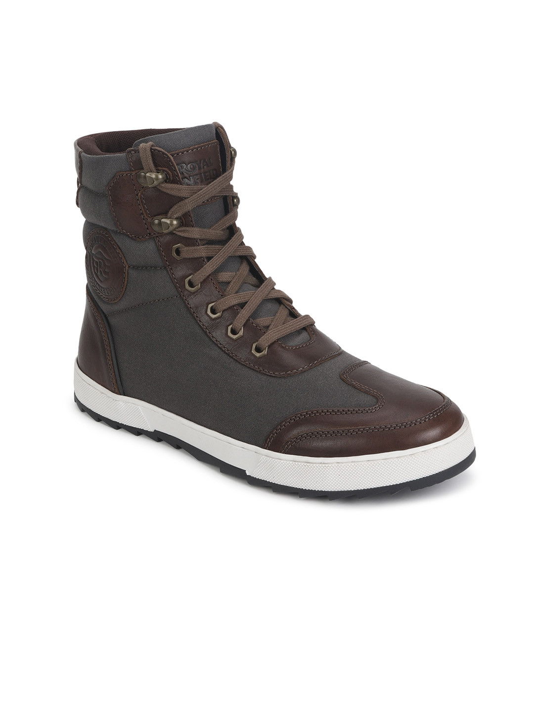 

Royal Enfield Men Colourblocked Leather Biker Boots, Charcoal