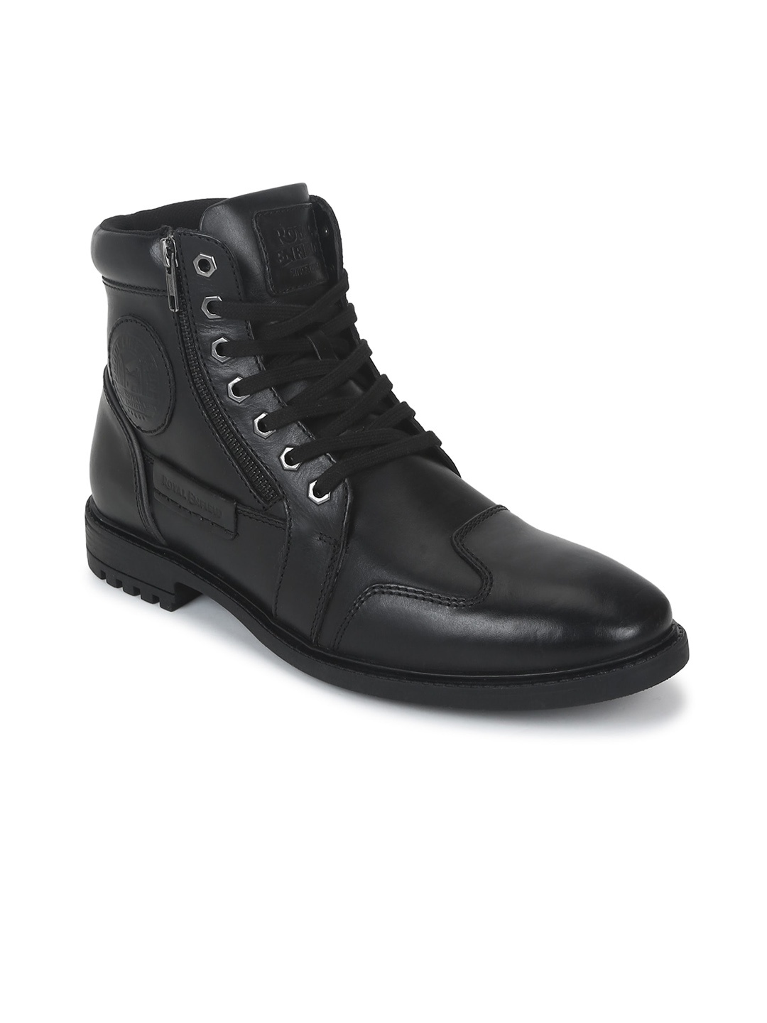 

Royal Enfield Men Leather Biker Boots, Black