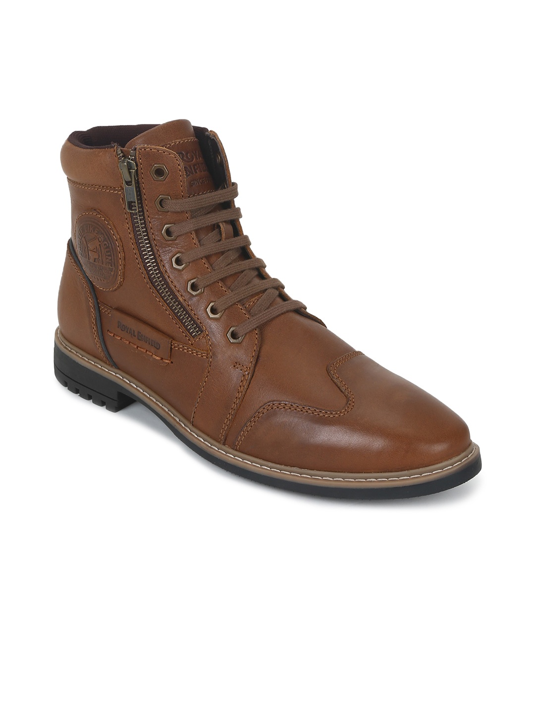 

Royal Enfield Men Leather Biker Boots, Tan