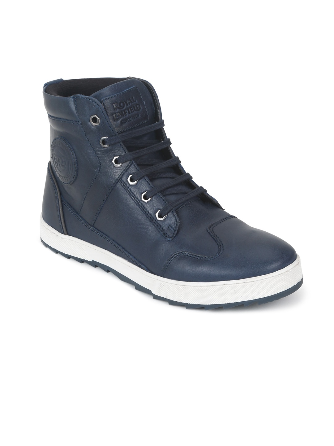

Royal Enfield Men Leather Biker Boots, Navy blue