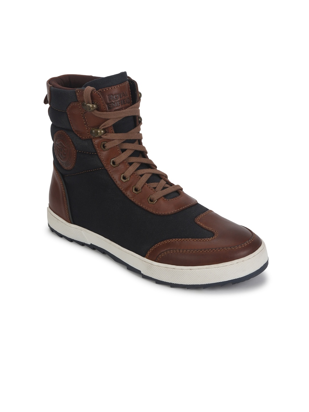 

Royal Enfield Men Navy Blue Colourblocked Leather Boots
