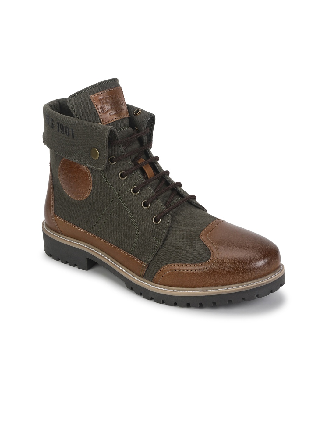 

Royal Enfield Men Colourblocked Leather High-Top Boots, Olive