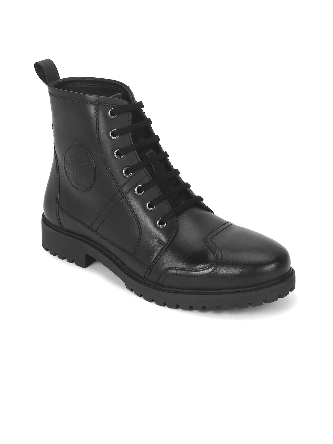 

Royal Enfield Men Leather High-Top Boots, Black