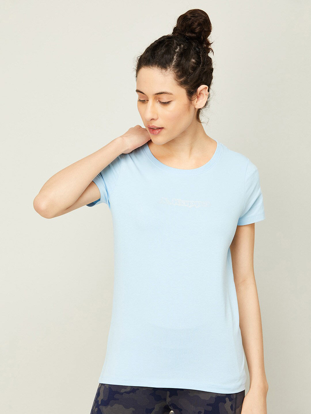 

Kappa Women Solid Cotton T-shirt, Blue