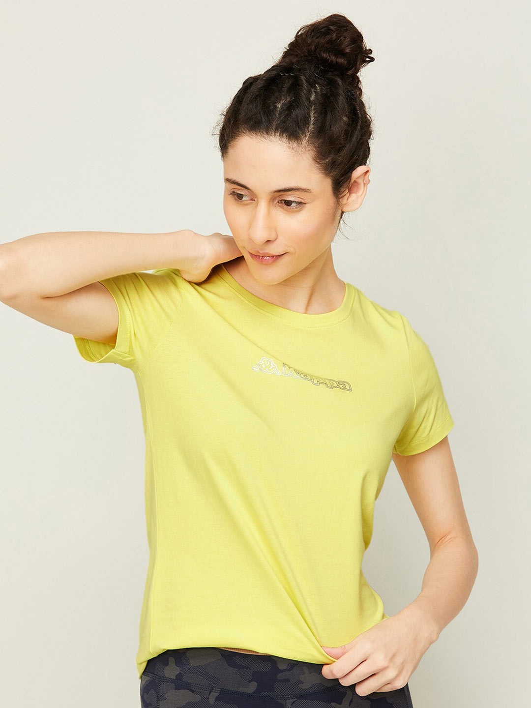 

Kappa Women Brand Logo Printed Cotton T-shirt, Yellow