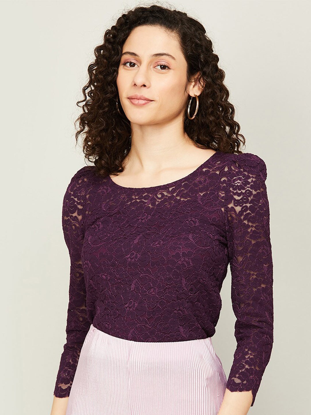 

CODE by Lifestyle Round Neck Sheer Top, Purple