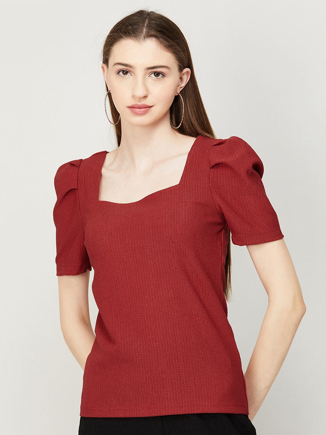 

CODE by Lifestyle Square Neck Puff Sleeves Top, Red