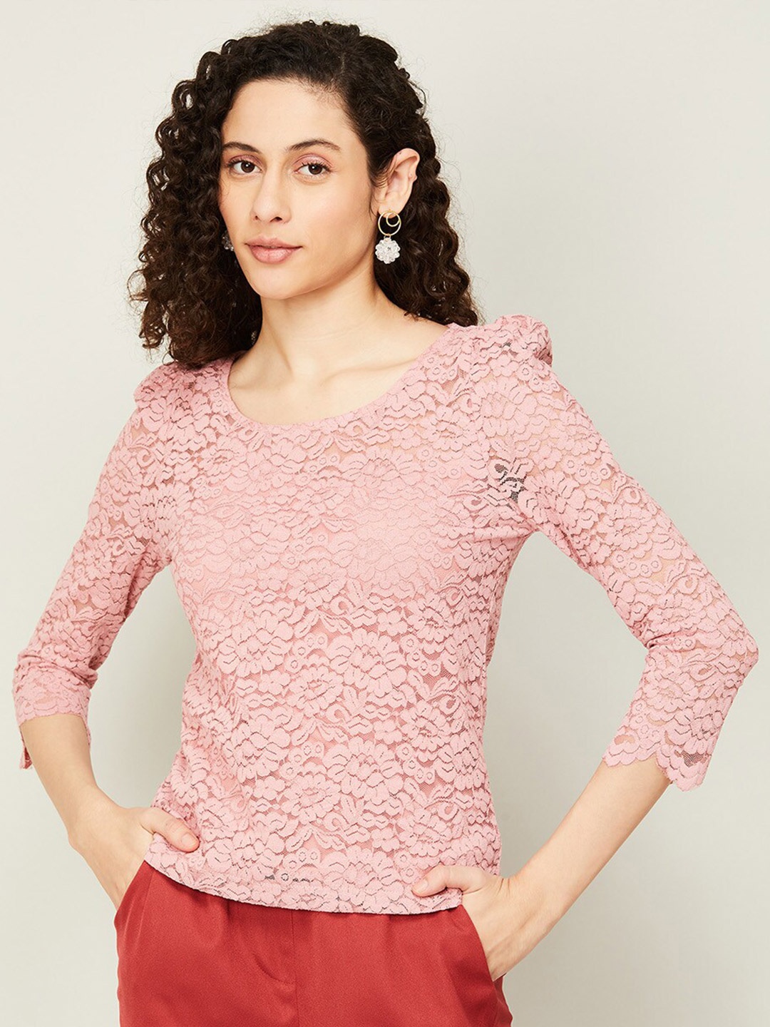 

CODE by Lifestyle Round Neck Sheer Top, Pink