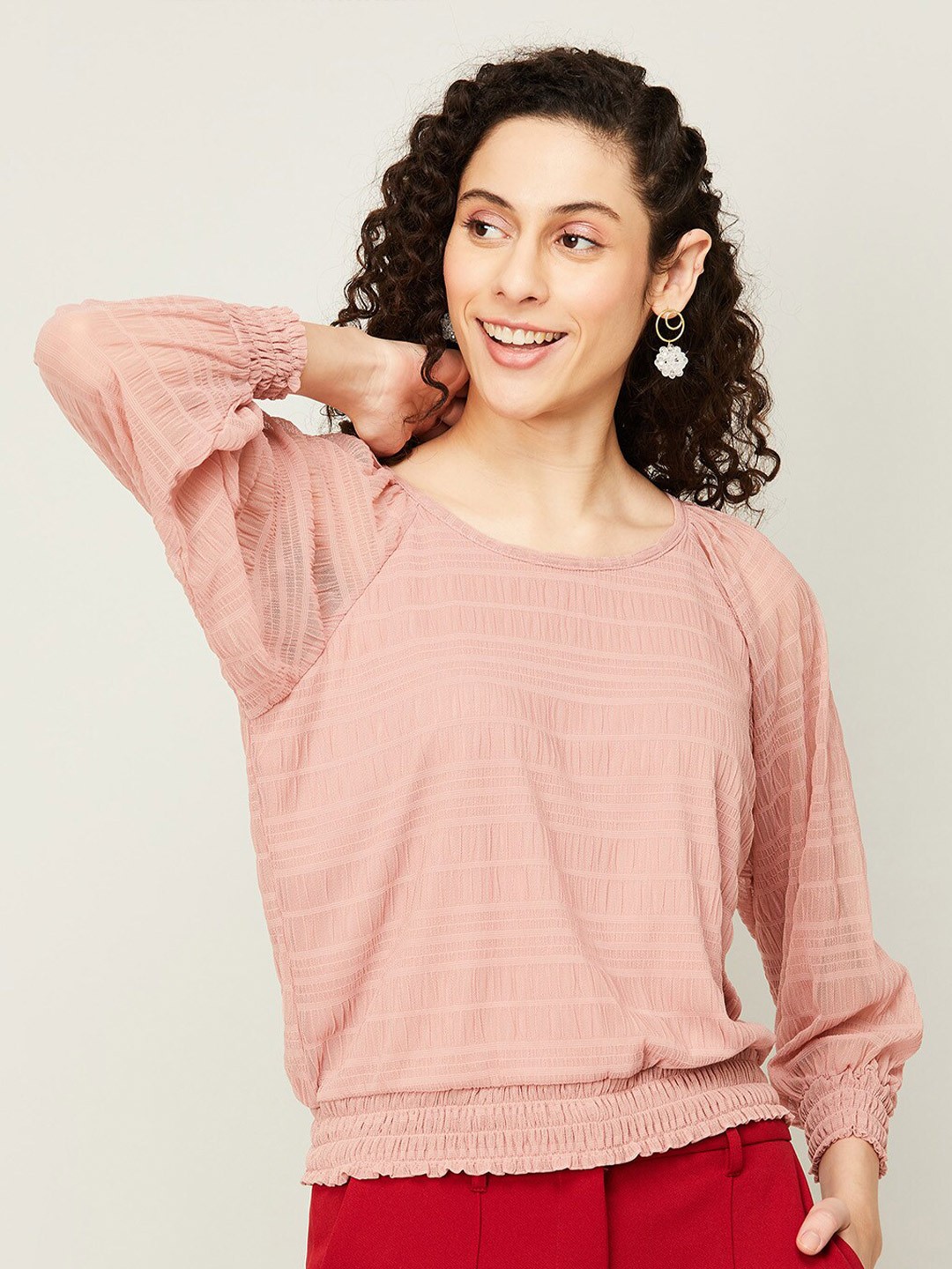 

CODE by Lifestyle Striped Blouson Top, Peach