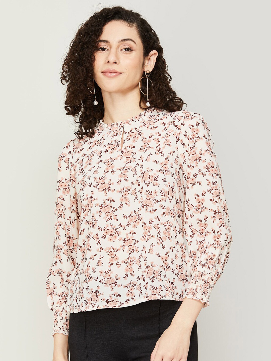 

CODE by Lifestyle Floral Print Keyhole Neck Top, White