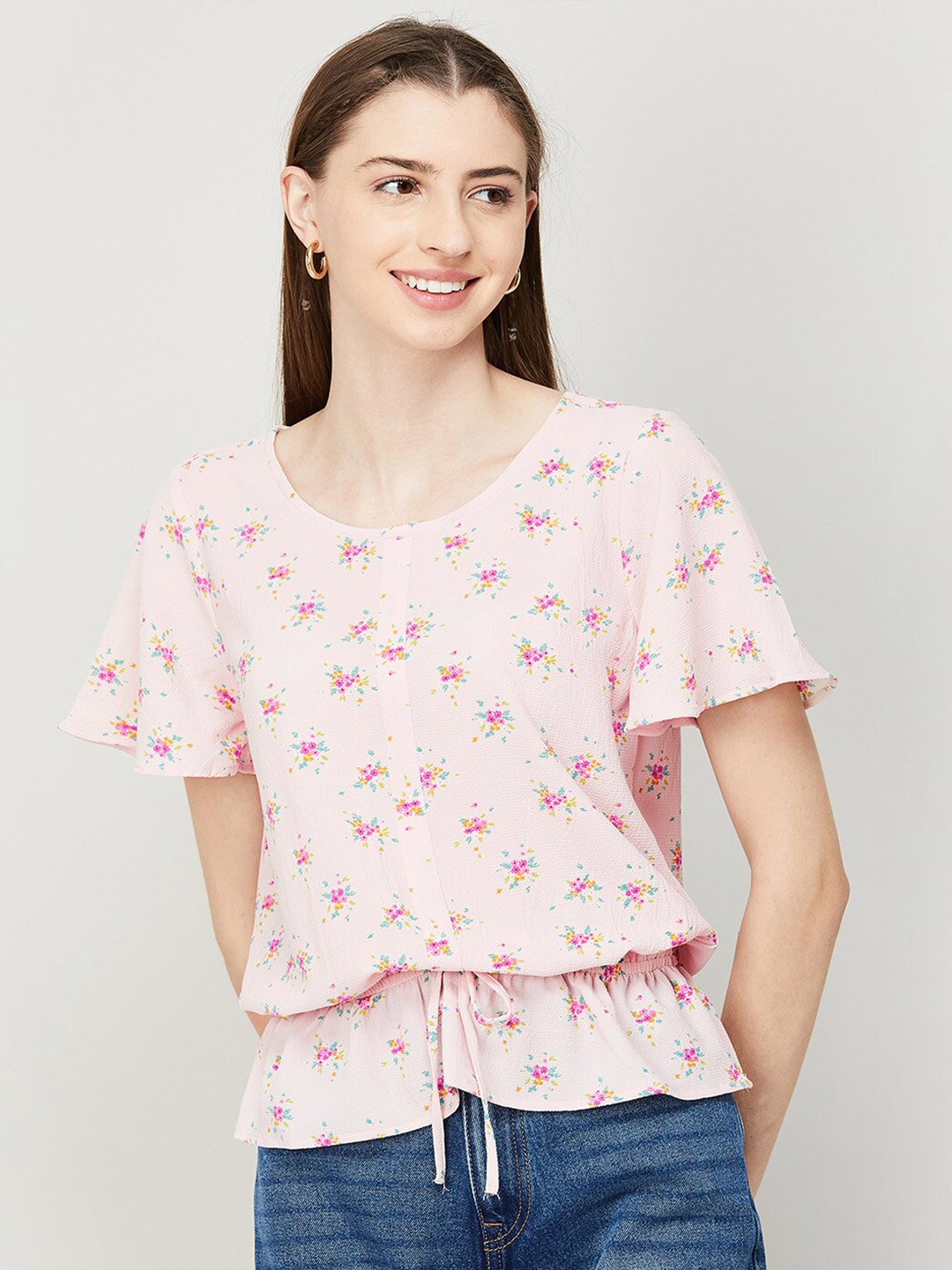 

Fame Forever by Lifestyle Floral Print Cinched Waist Top, Pink