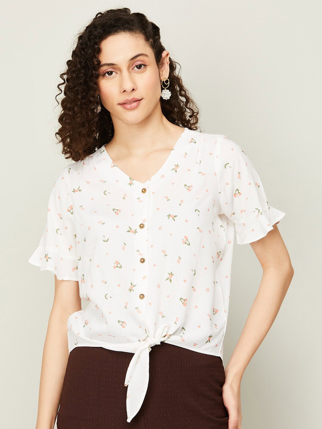 

Fame Forever by Lifestyle Floral Print Shirt Style Top, White
