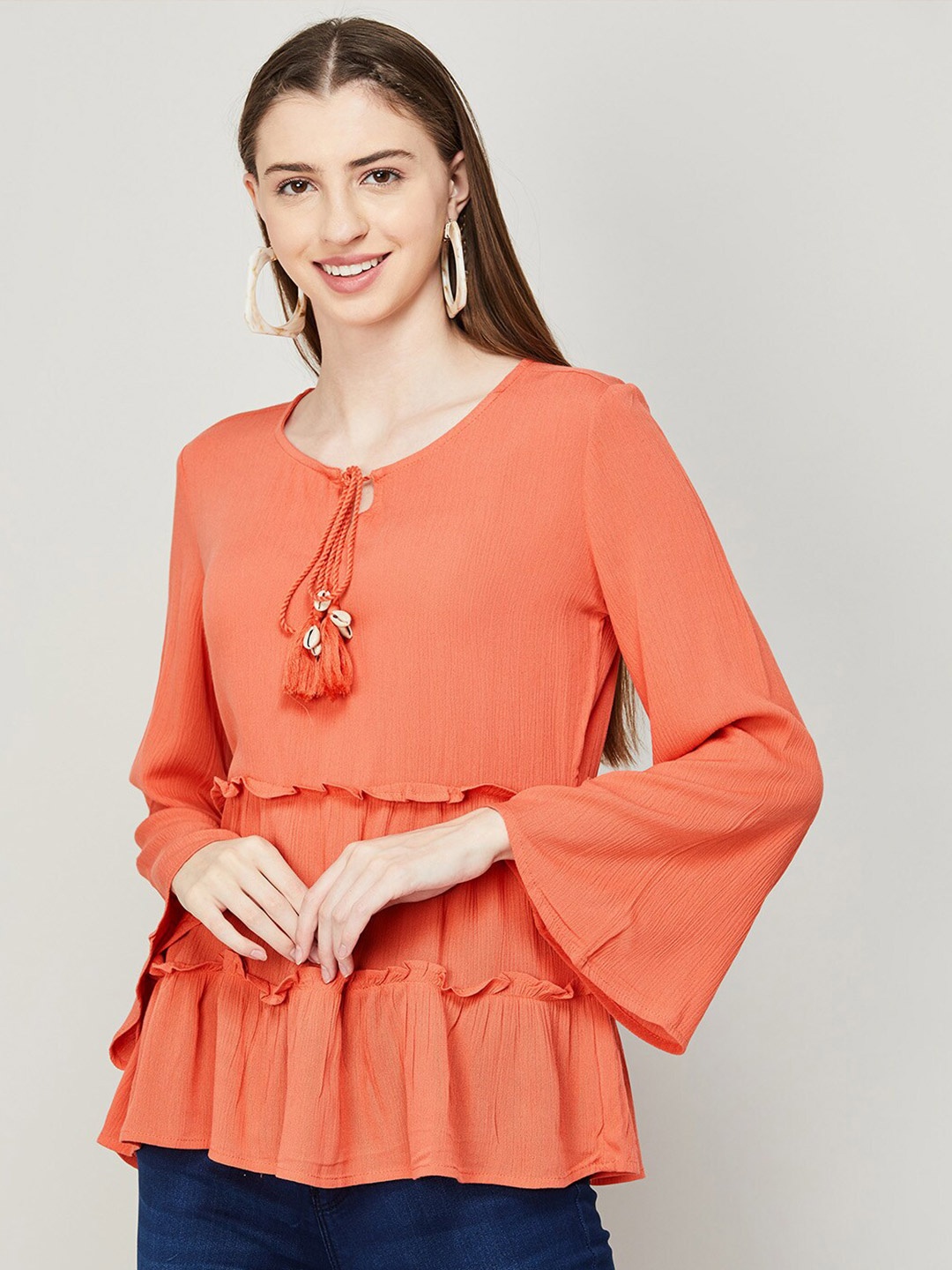 

Fame Forever by Lifestyle Tie-Up Neck Top, Orange