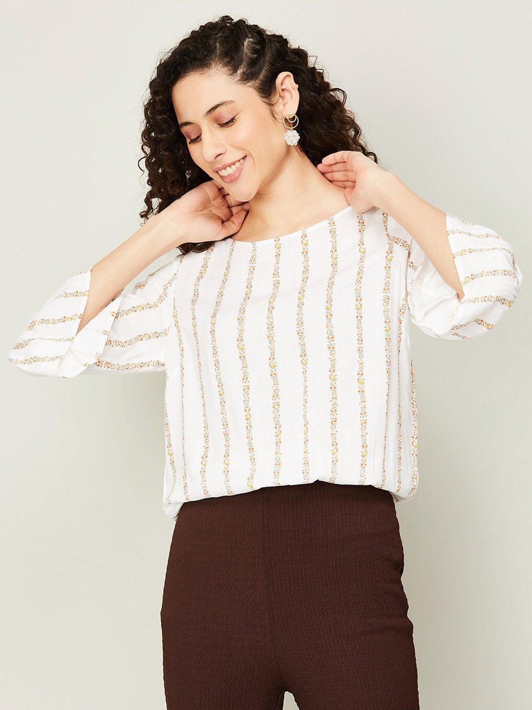 

Fame Forever by Lifestyle Floral Printed Round Neck Top, White