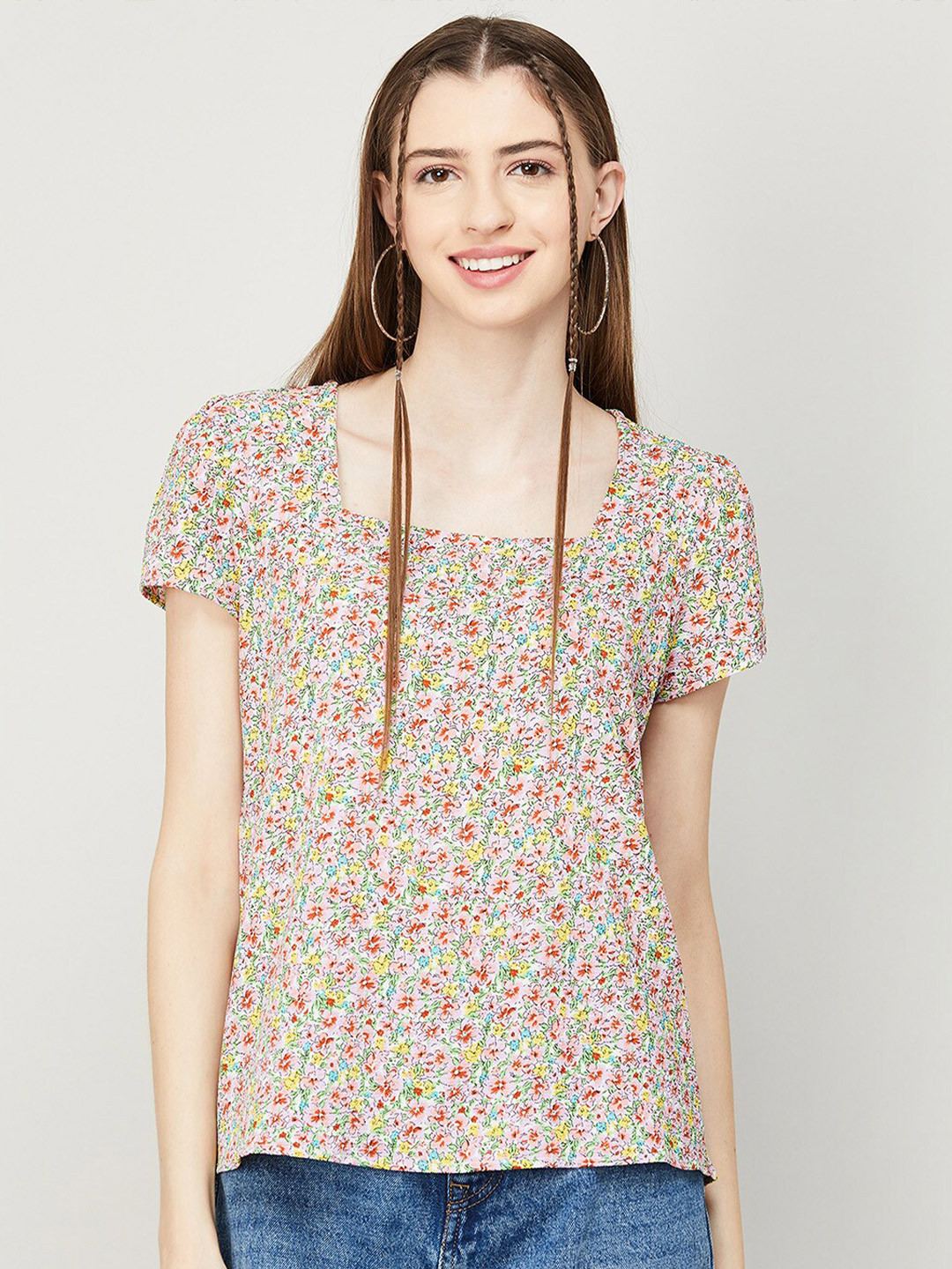 

Fame Forever by Lifestyle Floral Printed Square Neck Top, Pink