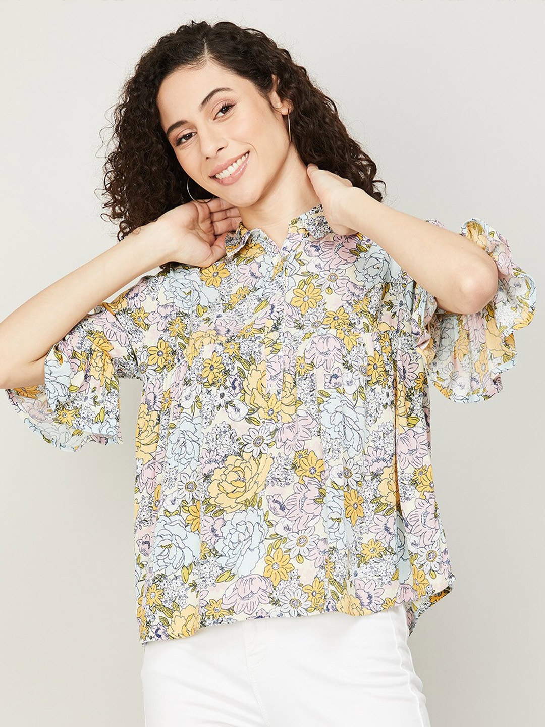 

Fame Forever by Lifestyle Floral Printed Boxy Top, White