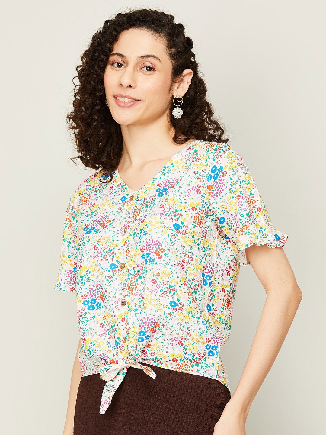 

Fame Forever by Lifestyle Floral Print Shirt Style Top, Yellow