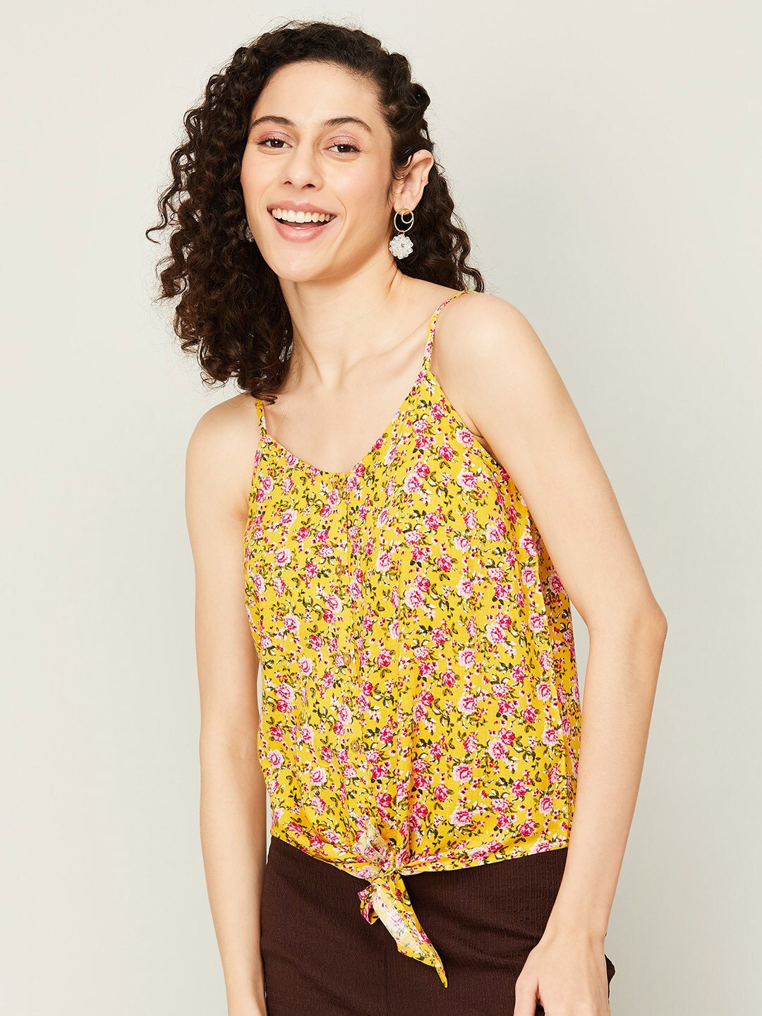 

Fame Forever by Lifestyle Floral Print Poly Cotton Top, Yellow