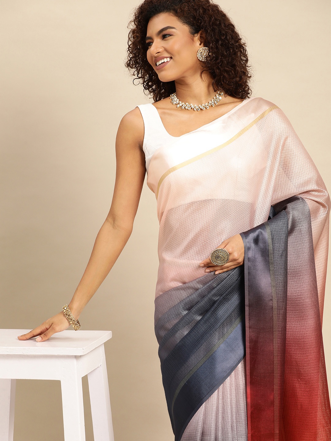 

VASTRANAND Tie and Dye Art Silk Kota Saree, Blue