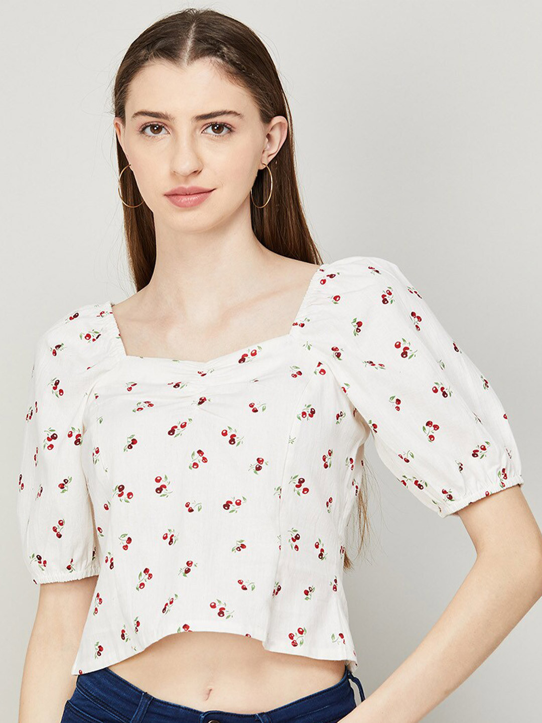 

Ginger by Lifestyle Floral Printed Linen Crop Top, White