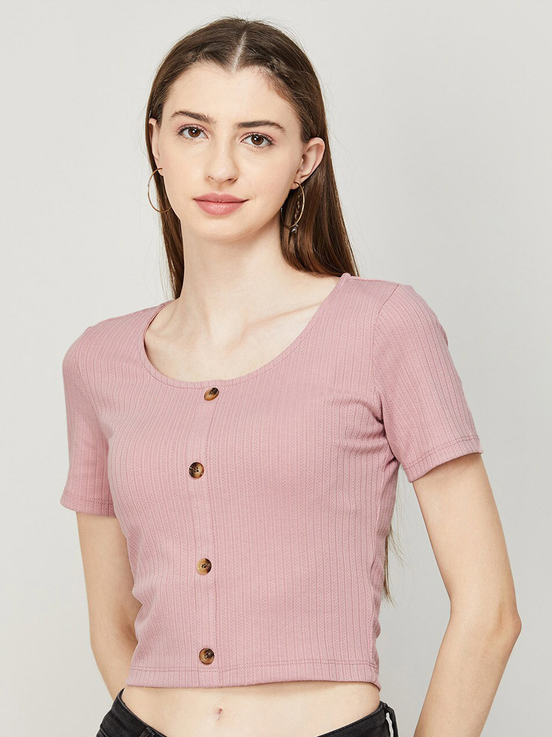 

Ginger by Lifestyle Round Neck Crop Top, Pink