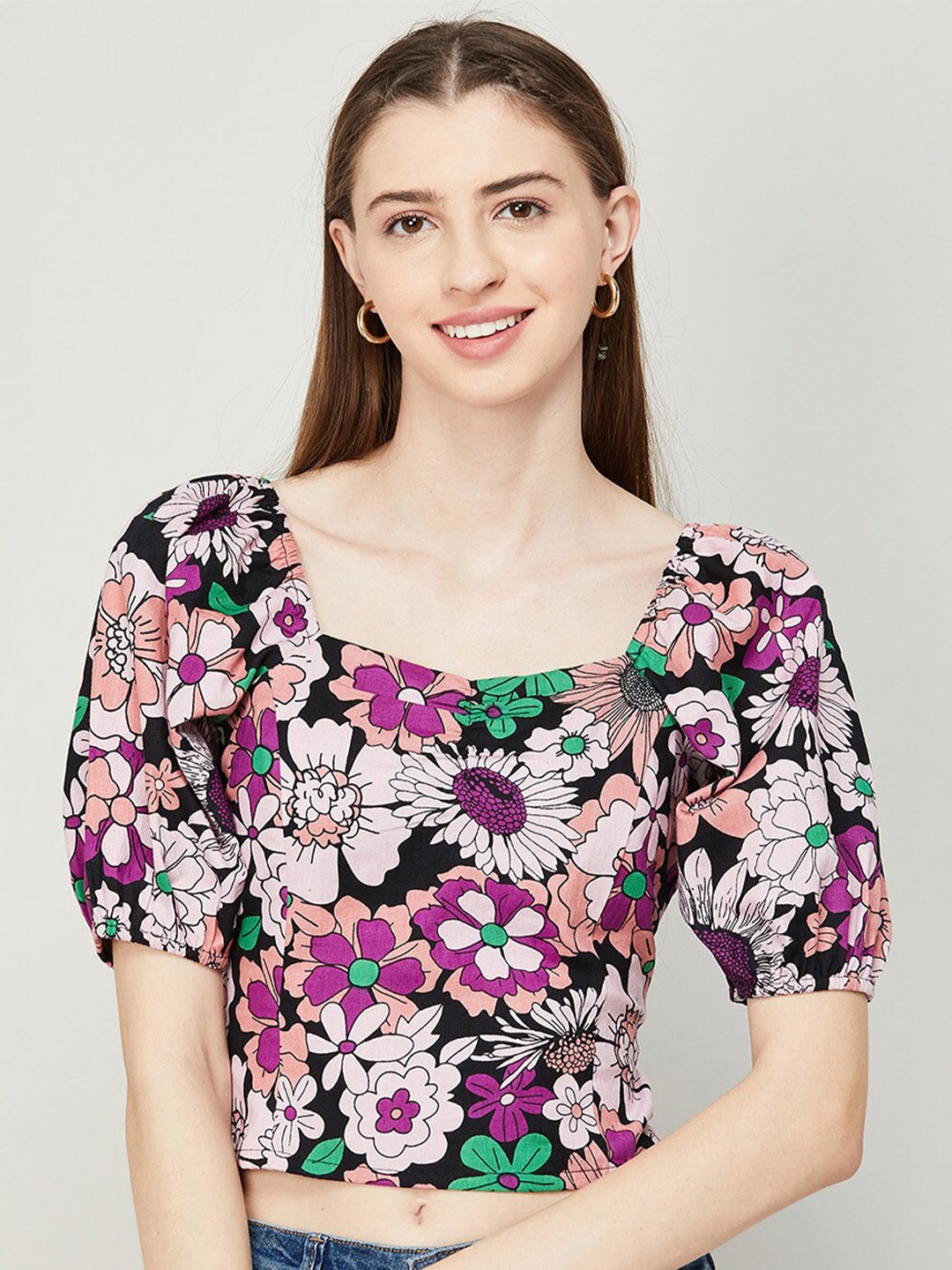

Ginger by Lifestyle Floral Print Linen Crop Top, White