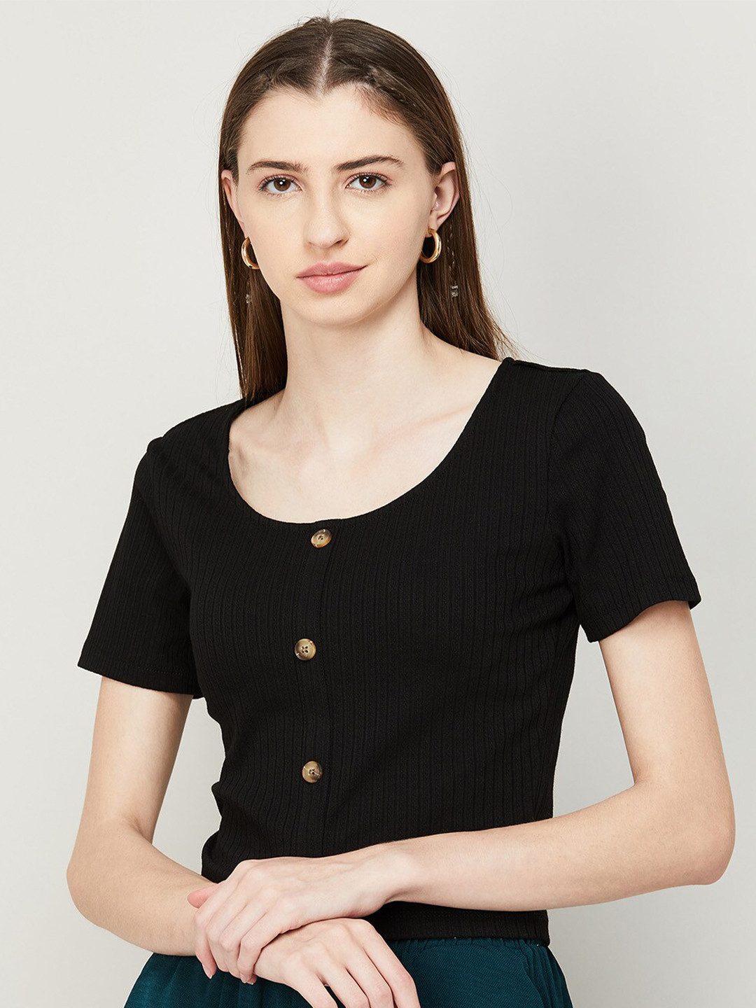 

Ginger by Lifestyle Round Neck Knitted Regular Top, Black