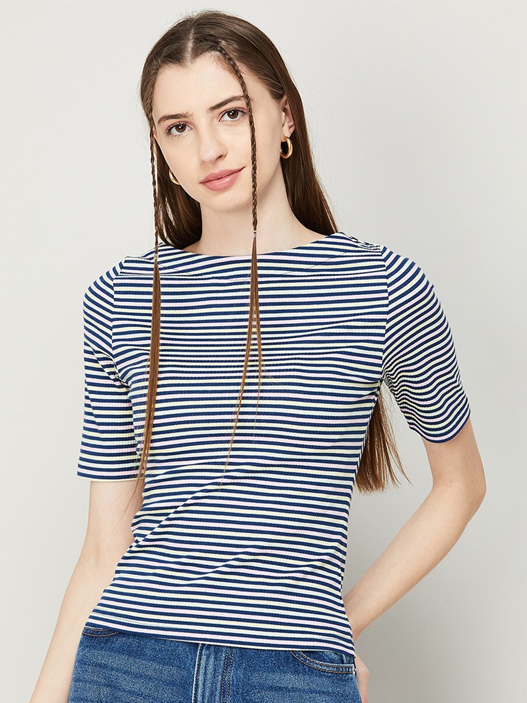

Ginger by Lifestyle Striped Regular Top, Navy blue