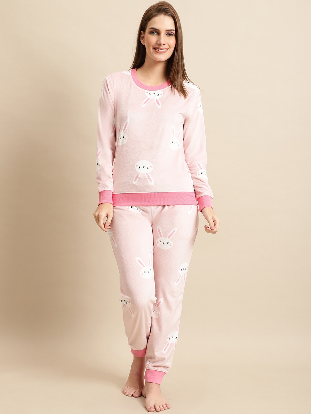 

ANTI CULTURE Women Printed Night suit, Pink