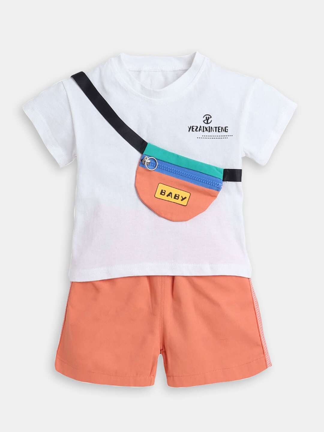 

Hopscotch Kids Printed T-shirt with Shorts, Orange
