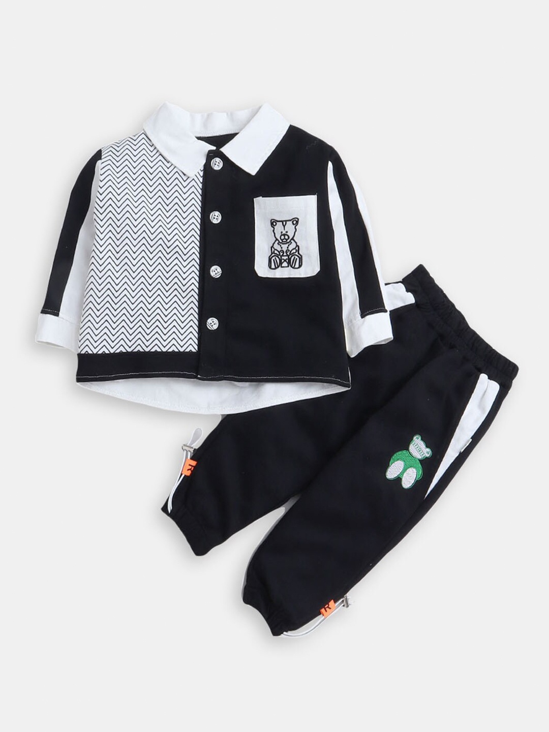 

Hopscotch Boys Printed Shirt with Trousers, Black