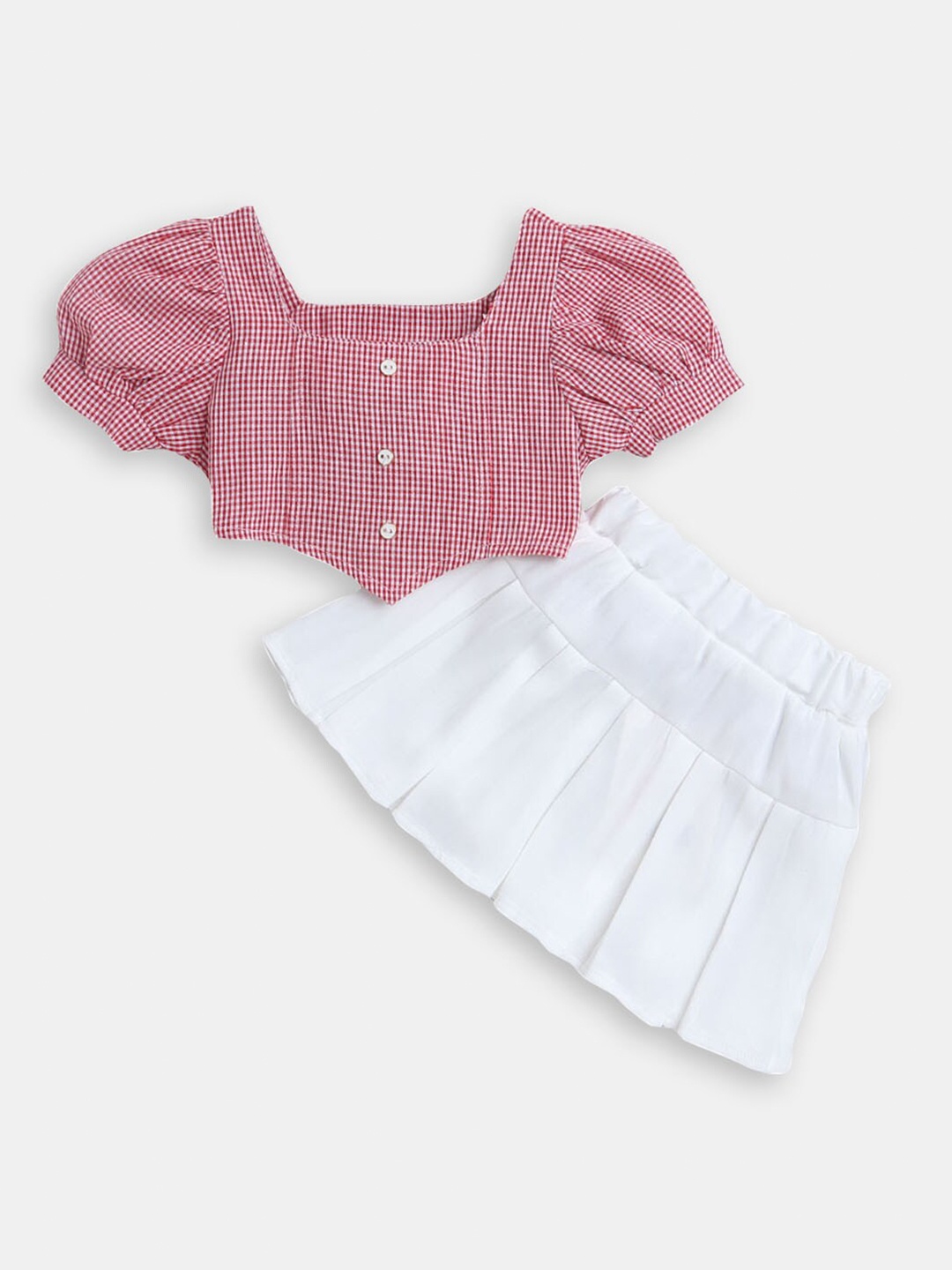 

Hopscotch Girls Checked Top with Skirt, White