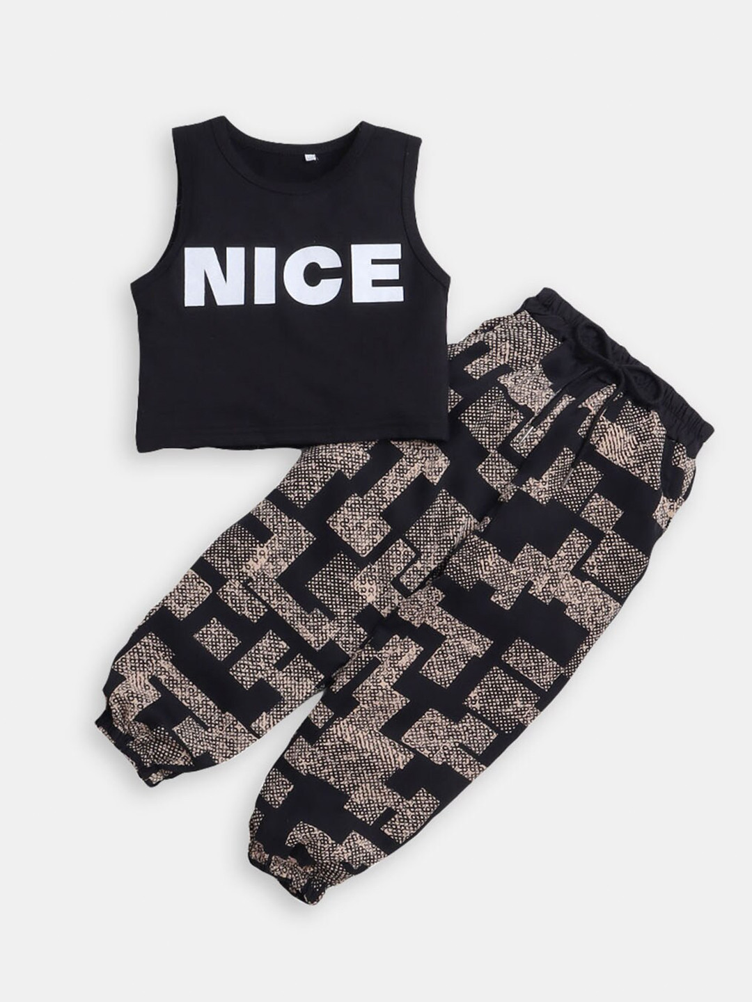

Hopscotch Girls Printed Top with Trousers, Brown